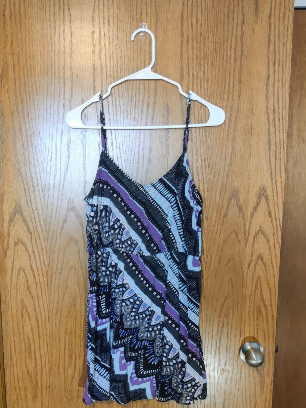 (💖 4/20 )Forever 21 Black, Purple & Light Blue Printed Mini Slip Dress